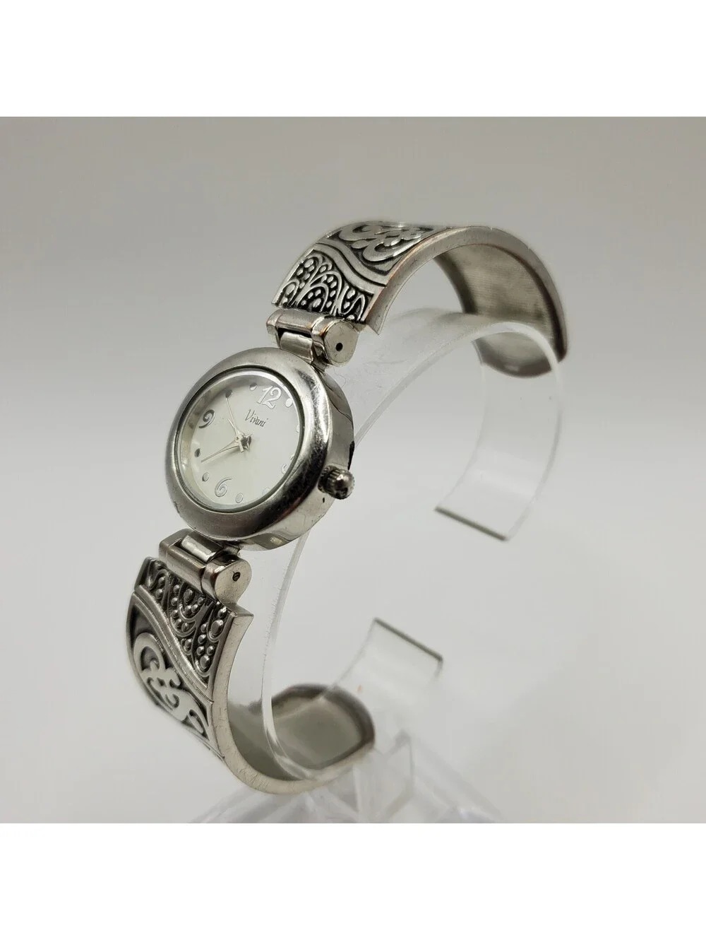 Vivani Quartz Womens Watch 30mm Silver Tone Cuff Band New Battery
